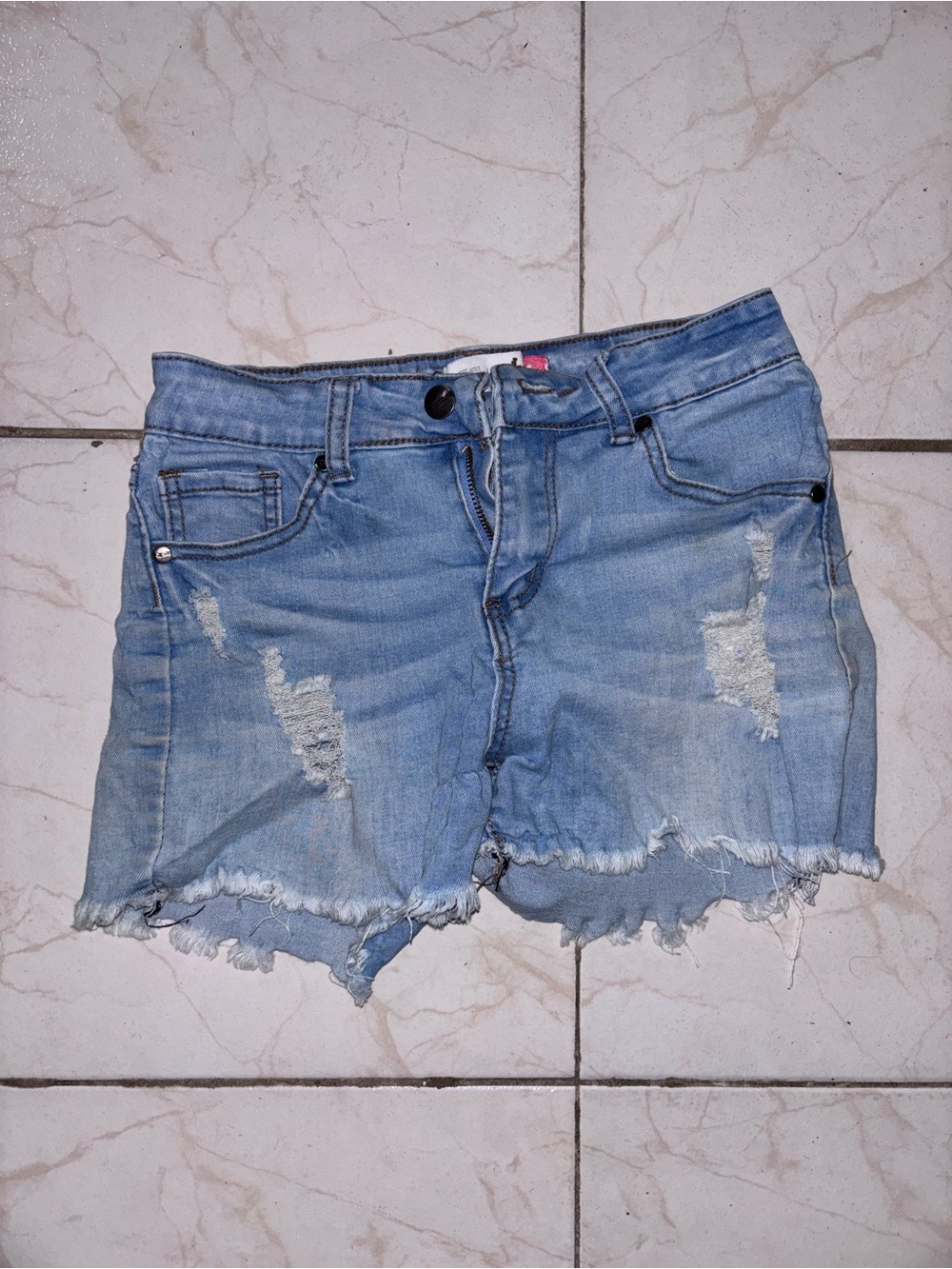 Light Blue Distressed Denim Shorts - Women - Picture 1 of 1